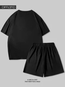 Men's Casual Bear Print Outfit – Short Sleeve Tee & Shorts Set For Daily Streetwear & Urban Fashion, Men's Fashion Two Pieces Set, Men's Bear Graphic Tracksuit