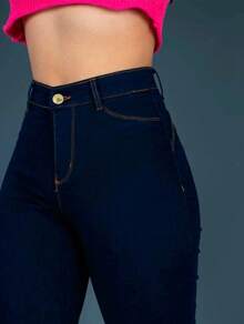Women's Softened Skinny Jeans High Waist With Lycra Butt Lift - Màu xanh hải quân - Xem 9