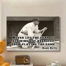 Framed Babe Ruth - Never Let The Fear - Motivational And Inspiring Baseball Quote Poster, Black And White Teen Bedroom Decor For Teenagers & Baseball Athletes Birthday Party Decor, Mother's Day New Year Easter Gift,  Home Living Room Office Wall Decor, Perfect Gift And Wall Decoration