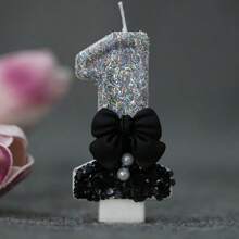 1 Pc Girl Style Black Collar Bow Pearl Theme Glitter Creative Number 0-9 Candles For Birthday Party Cake Decoration Atmospheric Feeling Birthday Baking Plug-In Decoration Suitable For Girls, Goddess,Princess Female Party Birthday Wedding Anniversary Celebration Supplies Gifts Graduation