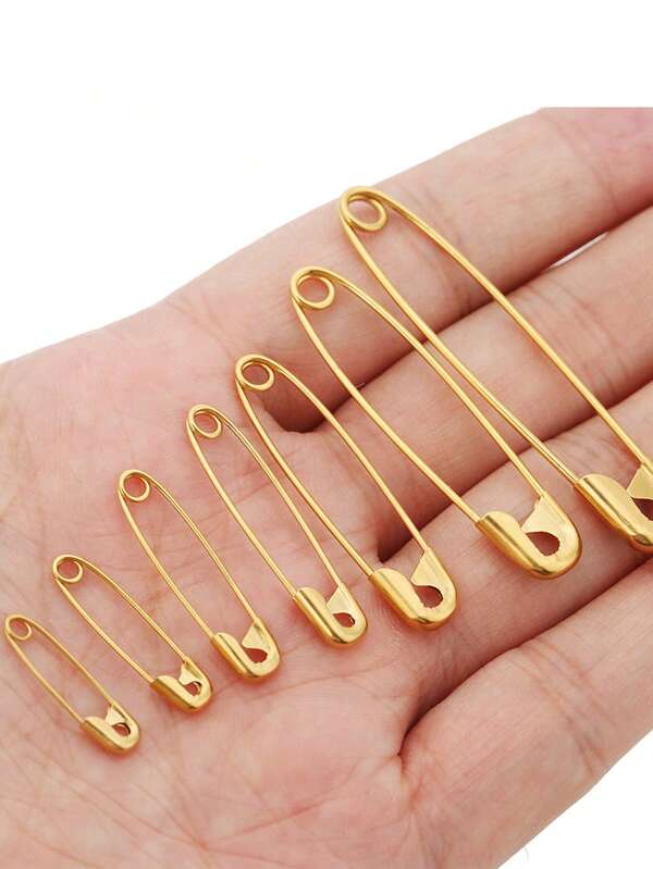 100pcs Assorted Size & Shape Gold-Color Nickel-Plated Steel Safety Pins, Rust-Resistant Large Safety Pins, Suitable For Clothing, DIY & Crafts