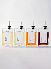 1 pieza Botella de vidrio rectangular de 500ml para aceite de oliva, de gran capacidad y transparente, rellenable y con buen sellado, conveniente para almacenamiento, también se puede usar para salsa de soja y vinagre, incluye 4 etiquetas de texto aleatorias - multicolor - Ver 4