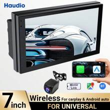 Haudio Haudio 7 Inch Double Din Universal  Car Stereo With CarPlay And Android Auto, Capacitive Touch Screen Radio With Mirror Link/WIFI Connective/1280P/EQ Audio/GPS/Bluetooth And Backup Camera