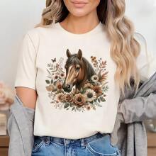 1/2/3pcs Elegant Brown Horse And Wreath Iron-On Transfer Stickers, Made Of PVC Material, Suitable For DIY T-Shirts And Backpacks - Featuring Vibrant Animal And Plant Designs, A Gift For Horse Enthusiasts