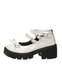 Plus Size Women Wide Width Round Toe Lace Up Platform Flat Shoes, Comfortable Slip On Loafers, Versatile Casual/Work Wear - White Buckle - View 7