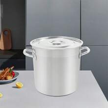 Shangmakel Olla de sopa de acero inoxidable 304 - 12L/21L/33L/48L con tapa, cubo de uso múltiple de gran capacidad para cocinas comerciales