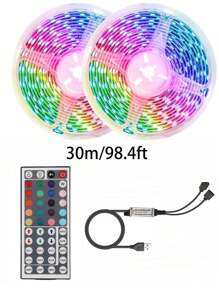 3ft-98ft RGB LED Strip Lights With 44-Key Remote Control, Adjustable Color & Brightness, Cuttable Length, Easy Installation, Suitable For Home Decor, Holiday Ambience, Party Lighting, & Fun Lamps - 彩色 - 查看 11