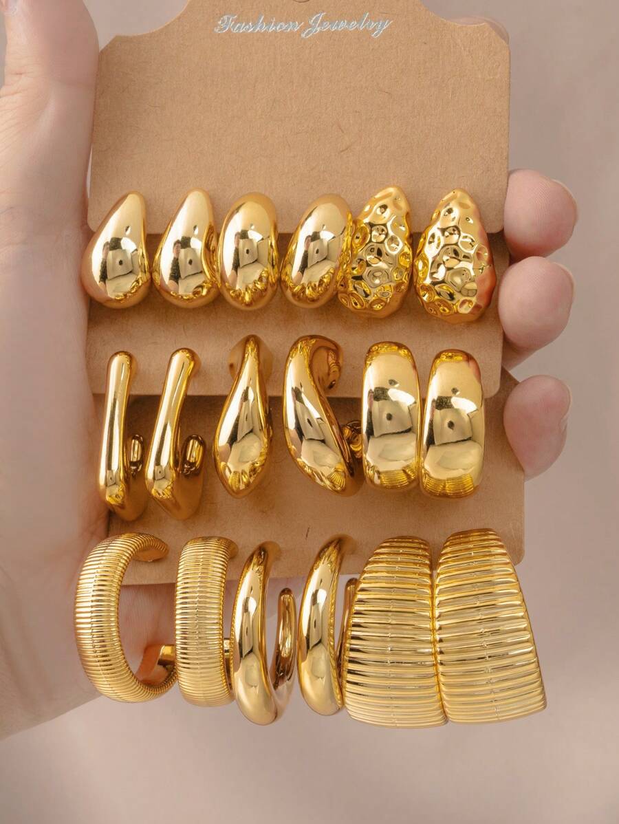 18pcs/Set Fashionable Geometric Textured Hoop Earrings, Gift For Mom, Relatives, Friends (Made Of ABS Plastic) - Multicolor - View 1