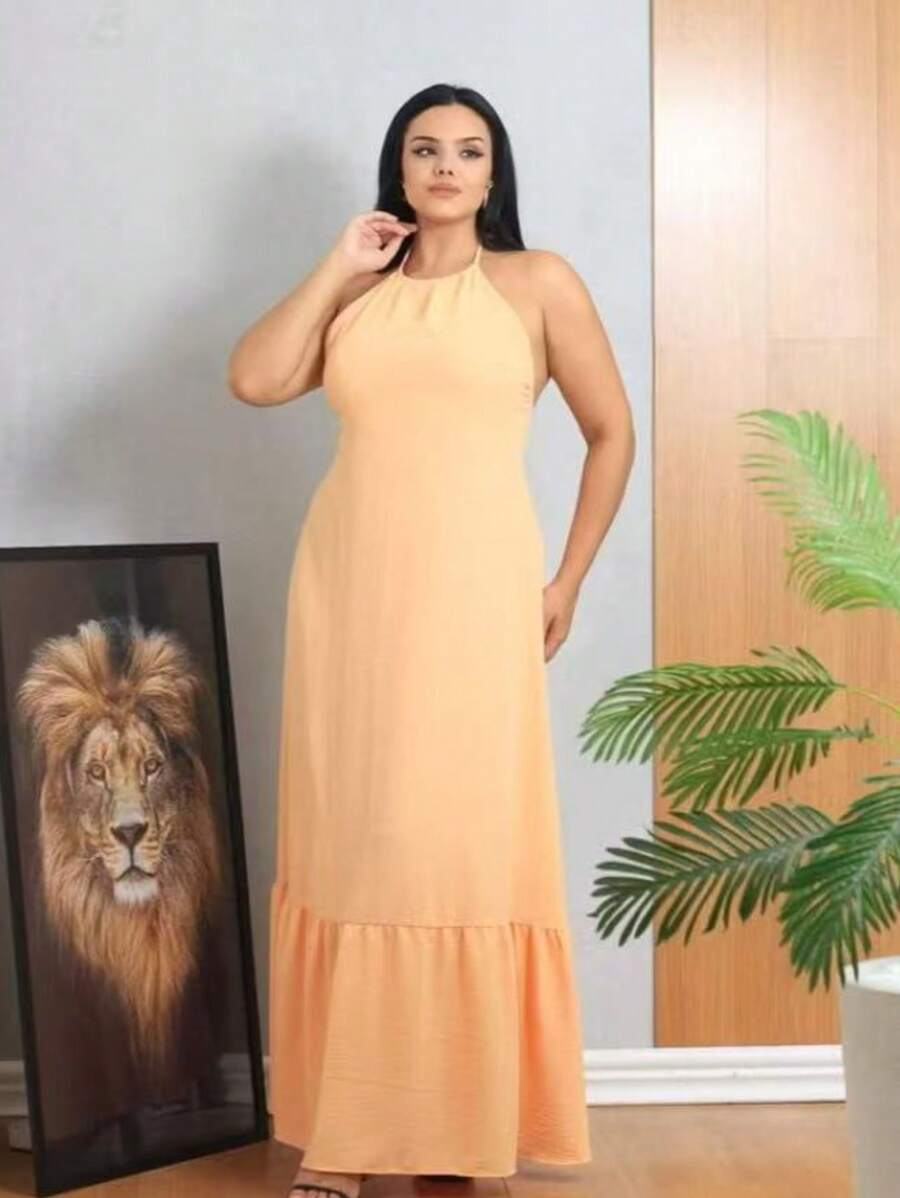 Women's Halter Backless Dress With Padded Cup H-6 - Rosa coral - Ver 1