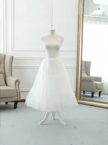 1 Stück Damen 80 cm langer Kristall Tüll Unterrock & 40 cm kurzer knochenfreier Petticoat, Lolita verstellbarer Krinolinen Petticoat, Soft Girl Puff Rock, Wolkenrock, kann zu langen & kurzen Kleidern getragen werden, geeignet für Hochzeit, Party, Auftritt, Cosplay, Tanz