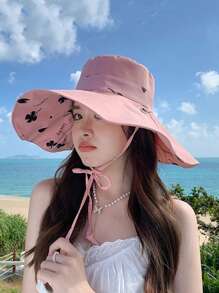 1pc Reversible, Multifunctional, Elegant, Flower Decorated, Sun-Shading, Wind & UV Resistant, Soft & Comfortable Hat. Adjustable Size, Foldable, Lightweight, Unique Design, Well-Made, Breathable, Suitable For Beach, Outing, Hiking, Outdoor Travel And Various Occasions