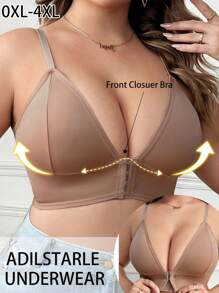 Plus Size Women Seamless Front Closure Wireless Lingerie Bra, Solid Color Comfort - Brown - View 4