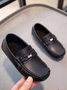 男童时尚乐福鞋，新款儿童鞋，一脚蹬一脚蹬，防滑舒适，日常和商务莫卡辛鞋 - 黑色 - 查看 5