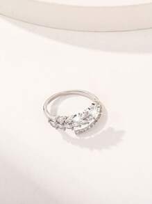 Anillo de diseño abierto de la moda con estilo de espiga decorado con zirconia, anillo de dedo de mujer de cobre lujoso y ajustable