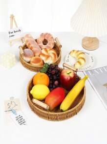 1pc Handwoven Imitation Rattan Fruit Basket, Bread Basket, Bun Basket, Home Decor Storage Basket With Dual Handles, Suitable For Kitchen And Living Room