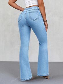 Jeans di jeans casual con tasche frontali e bottoni, adatti per uso quotidiano