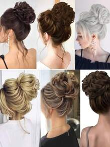 凌乱发髻发带接发，适合女士和女孩 - 适合日常佩戴的卷曲波浪合成发髻 - 厚假发发髻配件 - 彩色 - 查看 7