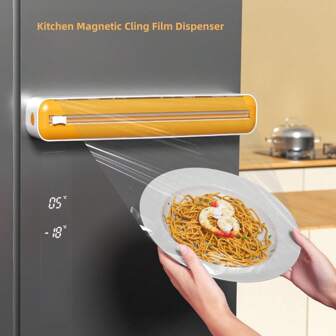 1 件黑色/蓝色/黄色/绿色，磁性家用厨房保鲜膜分配器，带铝箔和保鲜膜切割器盒、保鲜袋切割架、垃圾袋和塑料袋储物架，方便快捷，适用于厨房