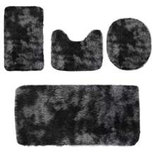 Dark Color Non-Slip Bath Mats Set 4 Pcs, Flocking Long Hair Thick Soft Comfortable Bathroom Rugs Toilet Mats Universal With Latex Non-Slip Dots, Modern Boho Abstract Print Toilet Floor Mats, Machine Washable Easy Dry Water Absorption Mats - 黑色 - 查看 4