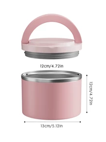 Meoky 1pc Stainless Steel Insulated Food Container With Handle - Keeps Food Warm/Cold, Portable Design, Suitable For Home And Office, Fashionable And Practical - Pink-1000ml - View 8