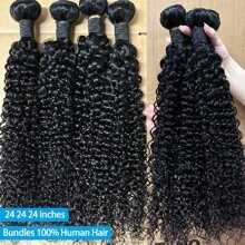 24 24 24 Inch Curly Bundles Human Hair 12A Kinky Curly Bundles100% Raw Hair Bundles Human Hair Brazilian Weave Curly Hair Bundles 3 Days Delivery France 1/3/4 PCS Human Hair Bundles For Women - màu đen - Xem 5