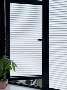 1 Roll Frosted Striped Window Film: Reusable Static Cling Privacy Film, UV Blocking & Decorative Vinyl For Bathroom, Office & Home Decor, Easy Install Non-Adhesive Window Covering - Multicolor - View 8