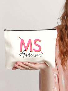 Customized Letter Element Printed Cosmetic Bag, Cruise Essential Travel Essential Toiletries Bag, Personalized Letter Cosmetic Storage Bag, Storage Bag, Cosmetic Bag Personalized Customization, Personalized Pencil Bag, Daily General Cosmetic Bag, Fashionable And Popular Women's Bag