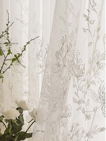 1pc French Style Elegant Embroidered Beaded Sheer Curtain For Living Room Or Bedroom