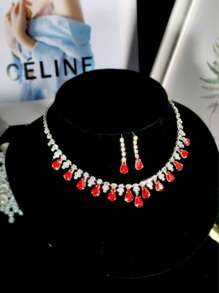 Supra Diamanto Elegant Glamorous CZ Crystal Necklace Earrings Set Wedding Party Jewelry 3 In 1