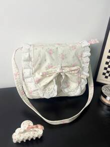 1Piece Cute Bow Floral Cross Body Bag Fashionable Casual Shoulder Bag With Bow Lace Crossbody Tote Bags With Lace Bow Handbags - Hồng - Xem 6