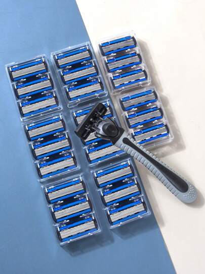 Rasoio manuale da uomo con lama in acciaio inossidabile a 6 strati e testina di rasatura sostituibile