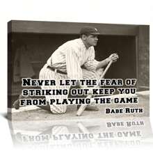 Framed Babe Ruth - Never Let The Fear - Motivational And Inspiring Baseball Quote Poster, Black And White Teen Bedroom Decor For Teenagers & Baseball Athletes Birthday Party Decor, Mother's Day New Year Easter Gift,  Home Living Room Office Wall Decor, Perfect Gift And Wall Decoration