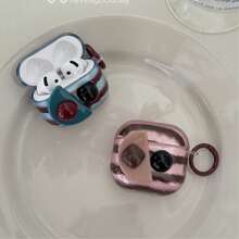 Vintage Brown & Blue Gemstone Handmade Sticker Transparentny pokrowiec na słuchawki + zestaw wiszących pierścieni, kompatybilny z Apple AirPods Pro2/AirPods Pro/AirPods 4/AirPods 3/AirPods 2