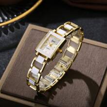 1 pieza Reloj de mujer de cuarzo para negocios con esfera cuadrada decorada con rhinestones y correa de pulsera