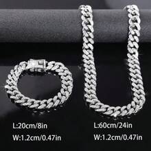 2 Pcs/Set  Hip Hop Jewelry Set - Chain Design, Stylish Necklace + Bracelet For Men And Women - 銀色 - 查看 5