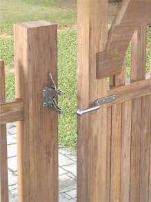 1 set de Loquet de porte en acier au carbone chromé à charnière longue, Loquet de porte de clôture autoverrouillant à levier de gravité automatique pour porte de clôture en bois, Gâches de porte de clôture (1 levier de verrouillage + 1 tête de verrouillage + 6 vis), Ensemble de serrure de charnière de clôture en acier au carbone - Goupilles en fer argenté, Loquet de jardin et de porte à usage multiple avec vis incluses, Loquet de portail automatique avec boulon pour clôture de pâturage, jardin, Clapet de rattrapage automatique en acier au carbone pour fourniture de matériel de clôture de jardin