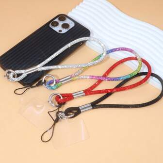 1 件水钻手机挂绳短款时尚腕带项链吊坠适合女士，带闪亮水晶，适合送给母亲、家人、朋友、生日、节日的礼物，手机挂饰，手机链