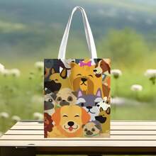Animal Series Cat And Dog Printed Shopping Bag Reusable Polyester Shoulder Handbag Can Be Used For Shopping Camping Travel Picnics Gift For Girls - Multicolor - View 4