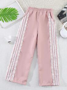 Girls Wide Leg Pants, 2024 New Style Casual Sweatpants Versatile For All Season, Fashion Sport Trousers For Girls - Pink - View 1