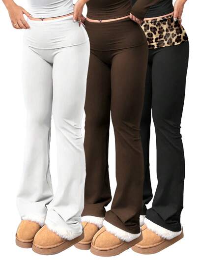 3pcs/Set Trouser Style Yoga Pants For Women Elastic Waist Gym Workout Flare Leggings Casual High Waisted Bootcut Yoga Pants