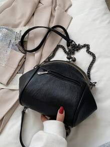 1 件复古黑色 PU 皮革手拿包，贝壳形不对称斜挎包，休闲百搭学生单肩包，适合上学/工作 - 黑色 - 查看 6