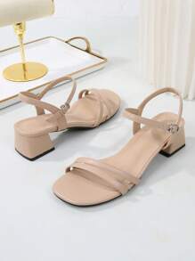 Plus Size Women's Classic High Heel Sandals With Back Strap, Open Toe Fashionable Retro Design, Versatile Casual Outdoor Wear - Apricot - View 7