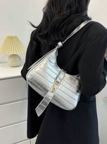 Women's Casual Silver Color Shoulder Bag, Fashion Handbag