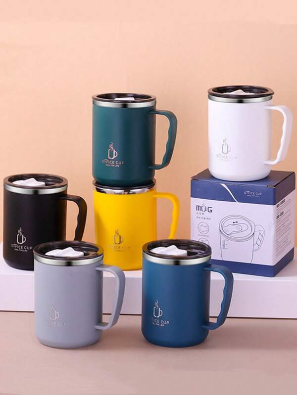 1 pieza Taza de 500ml de acero inoxidable con tapa, disponible en negro, blanco, azul, amarillo, verde, gris, taza térmica a prueba de fugas adecuada para oficina, té, café, leche, apropiada para empresarios y estudiantes de vuelta al colegio