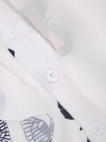 Women Button-Down Ruffle Shirt, Adults Solid Color/Letter/Butterfly/Plant Print V-Neck Long Sleeve Blouse - Crema - Ver 8
