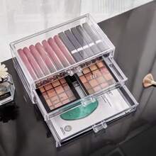 Makeup Storage Box Acrylic Transparent Drawer Divided Style Organizer Large Capacity Desktop Compact Dustproof Lipstick Storage Lipstick Organizer Box With Dust-Proof Acrylic Material, Drawer Style Makeup Storage Rack For Eyeshadow Palette - Multicolor - View 6