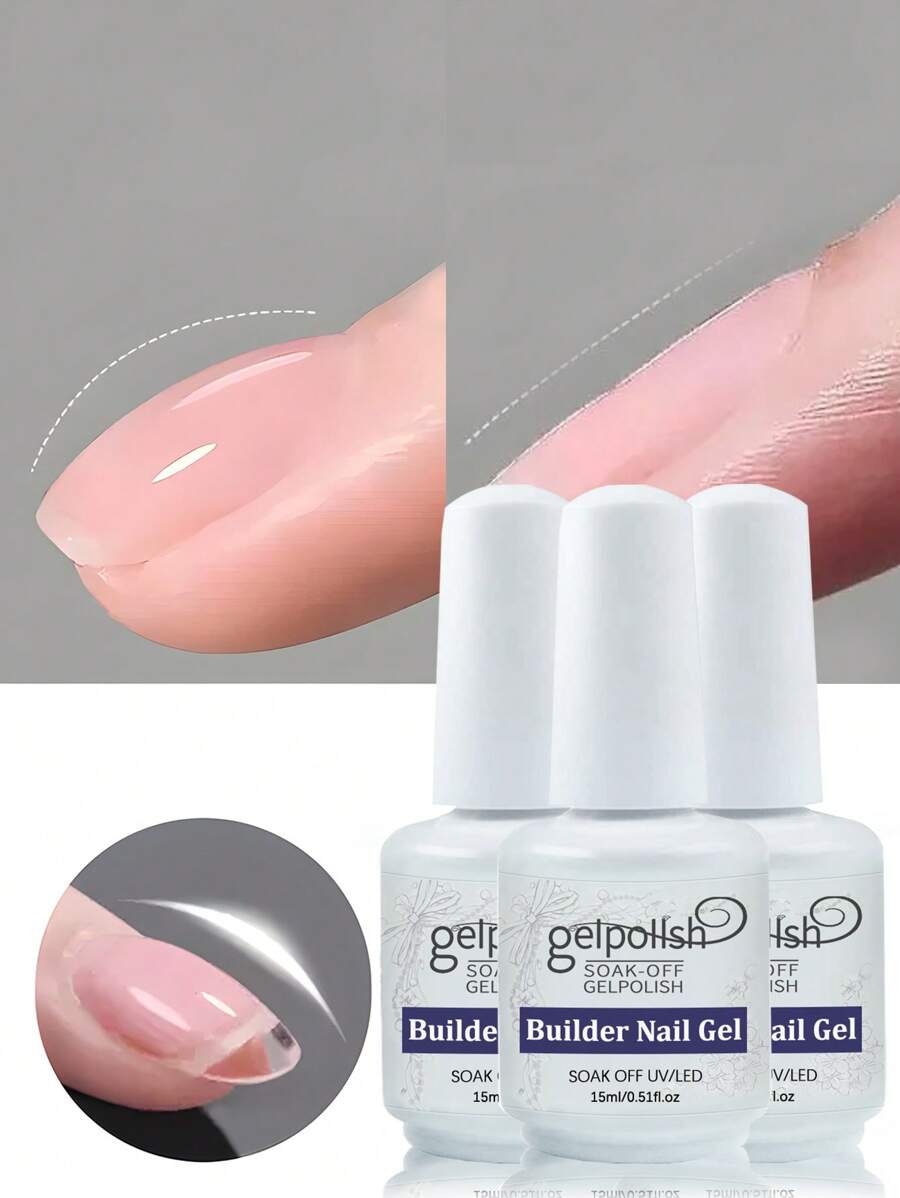 GELPOLISH 3支/套 15毫升透明加固指甲胶，用于加固和延长凝胶指甲油，瓶装可卸UV/LED凝胶 - 無色 - 查看 1
