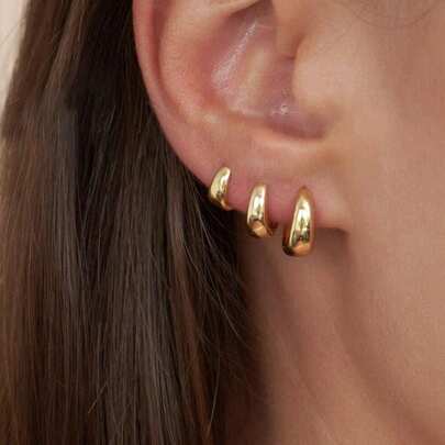 3pcs 14K Gold Plated Delicate Ear Cuff Earrings, Low Allergy, Suitable For Multiple Ear Piercings