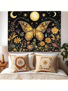 1 pieza Tapiz de pared con estampado de mariposa estilo bohemio, de poliéster rectangular moderno, para decoración del hogar, sala, dormitorio