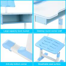 OYAJIA Adjustable Height Kids Desk & Chair Set: Comprehensive Study Table With Drawer, Book Stand, Pen Slot, And Reading Lamp – Ideal Gift Set For Boys And Girls - Blue - View 7